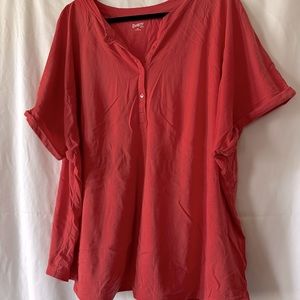Women's Lightweight Longtail T Short Sleeve Henley, Red, size 3x